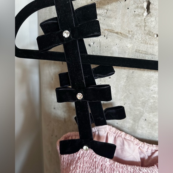 Bow Strap Babydoll Mini Dress / Pink / XS / Dream Sister Jane / Black bow straps - Picture 3 of 13